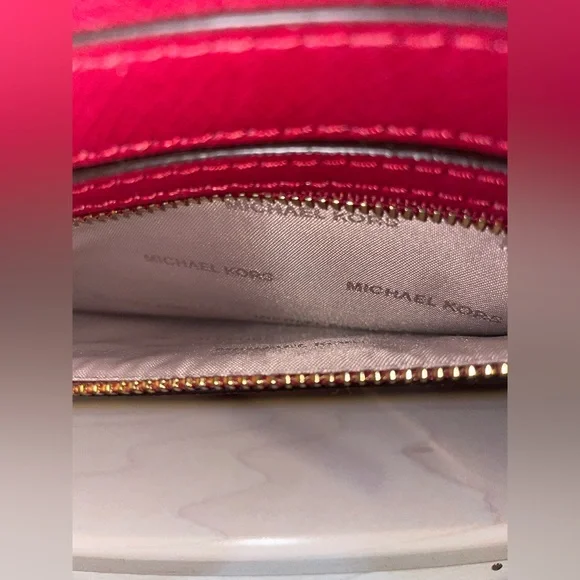 Michael Kors LG Frame Out Item Cherry Red Cross Grain Leather Crossbody Bag - Picture 6 of 16